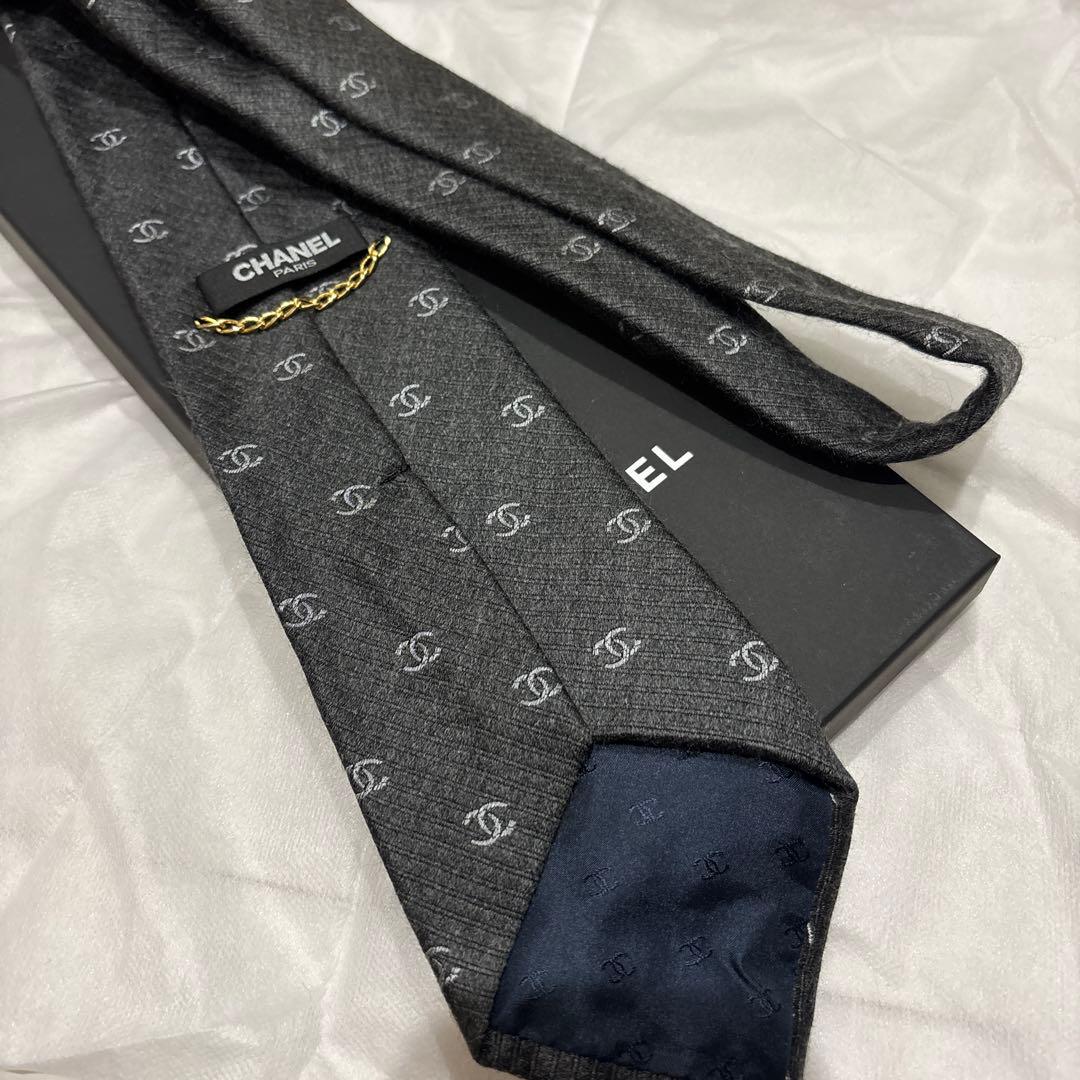 CHANELココマークシルクカシミヤネクタイ