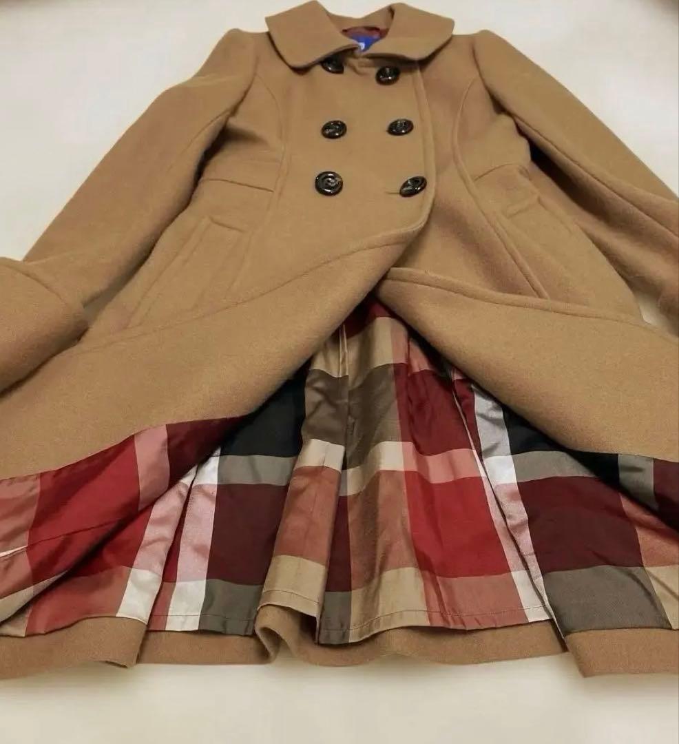 【美品】ブルーレーベル ウール メルトン コート 36 ダブルブレスト　キャメル
