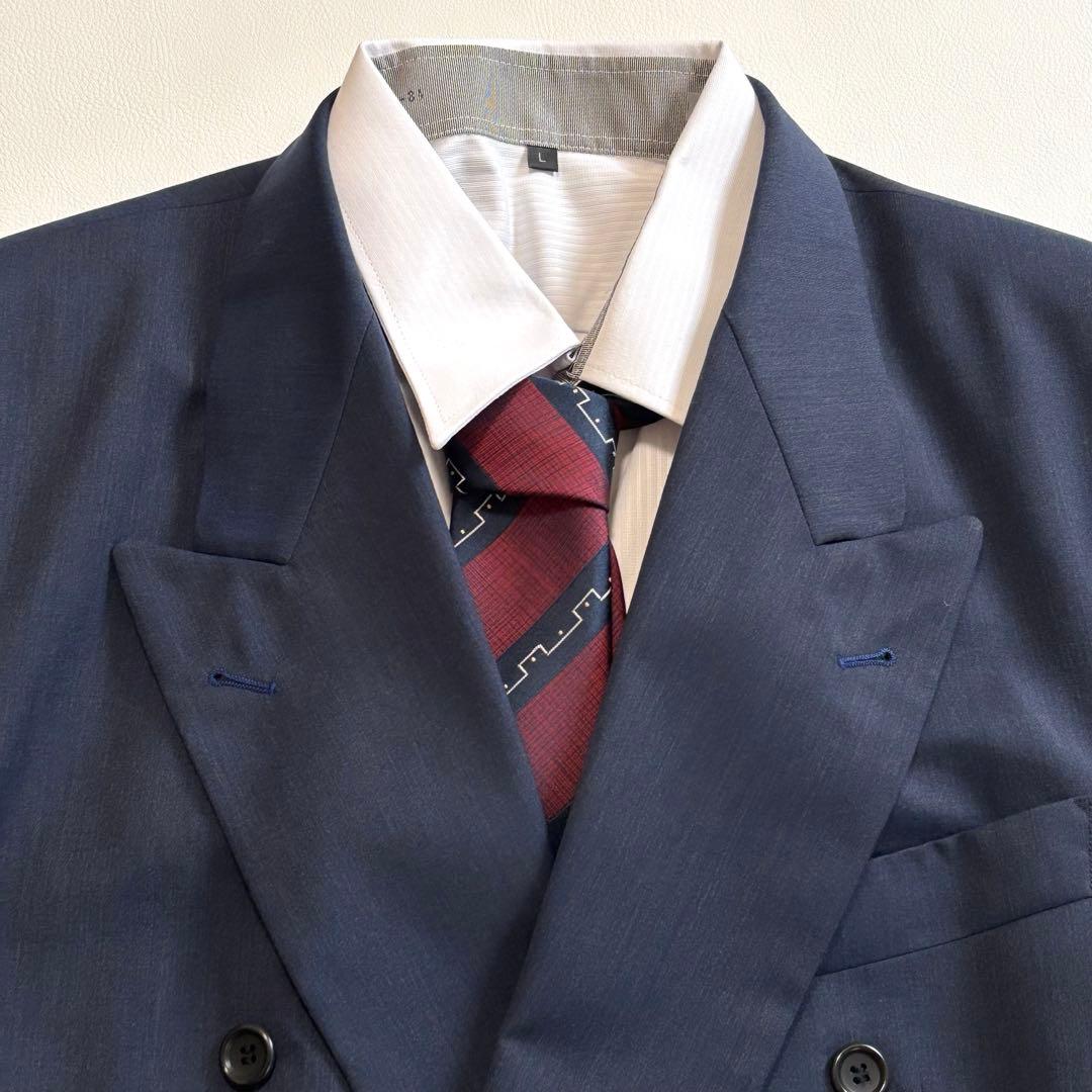 ヒューゴボス イタリア製生地 XLサイズ スーツ セットアップ ダブル ネイビー