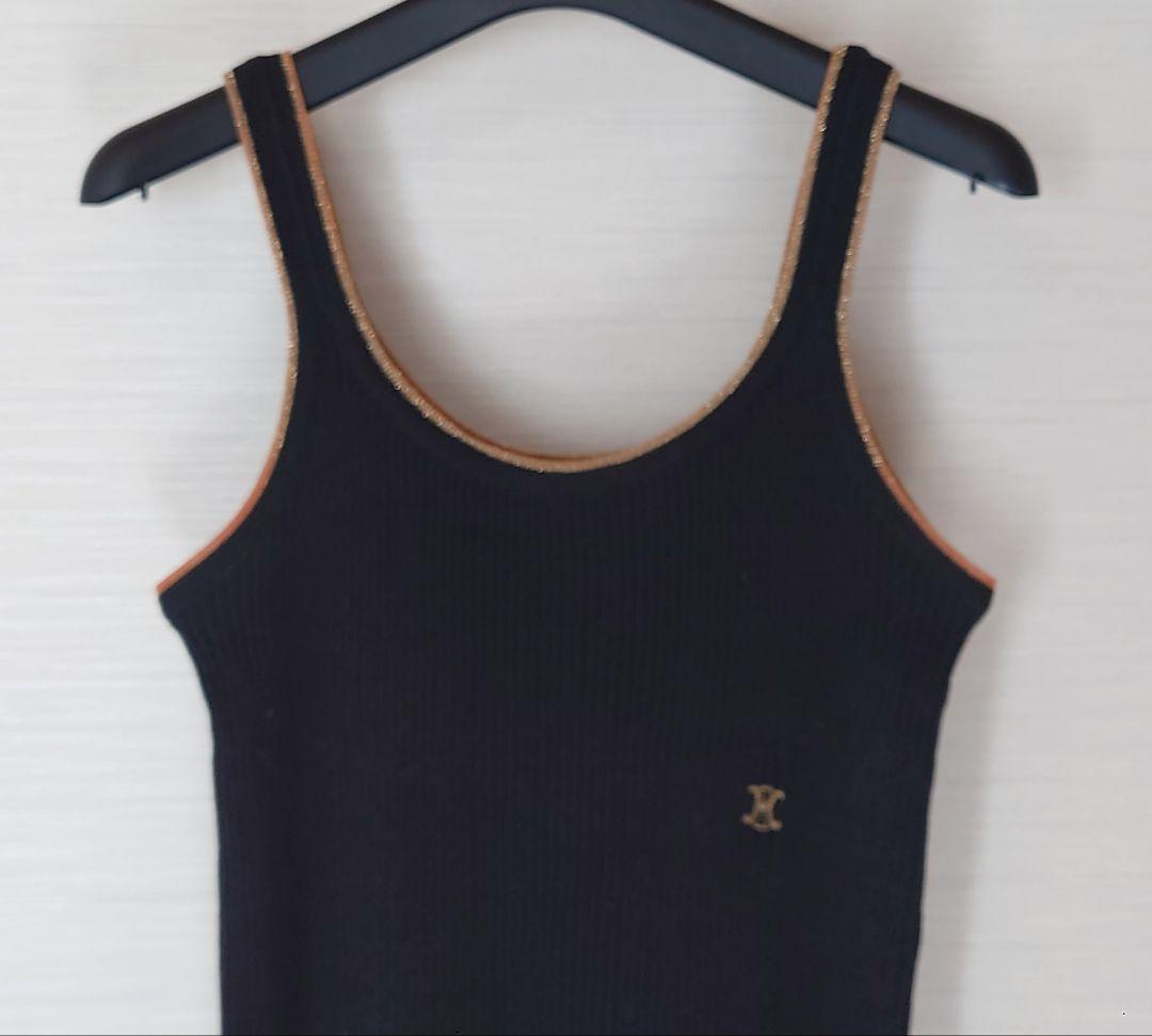 セリーヌ　　タンクトップ　リブニット　イタリー製　黒　ゴールドライン