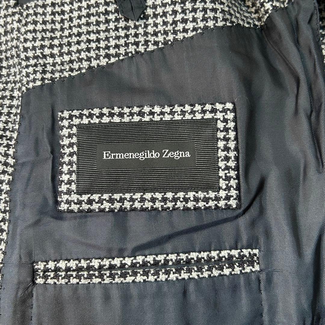 美品 エルメネジルドゼニア カシミヤ シルク ハウンドトゥース ジャケット48