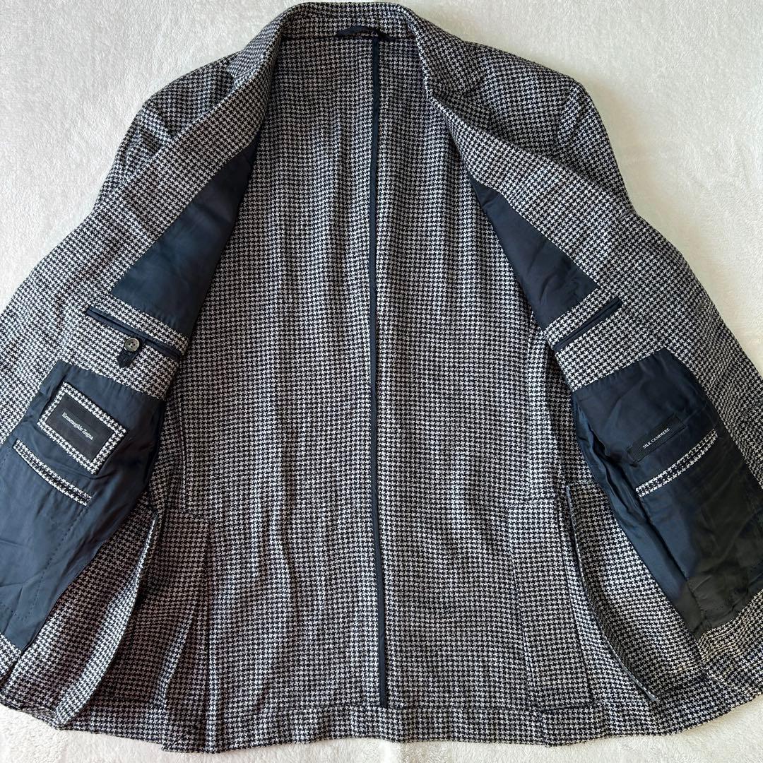 美品 エルメネジルドゼニア カシミヤ シルク ハウンドトゥース ジャケット48