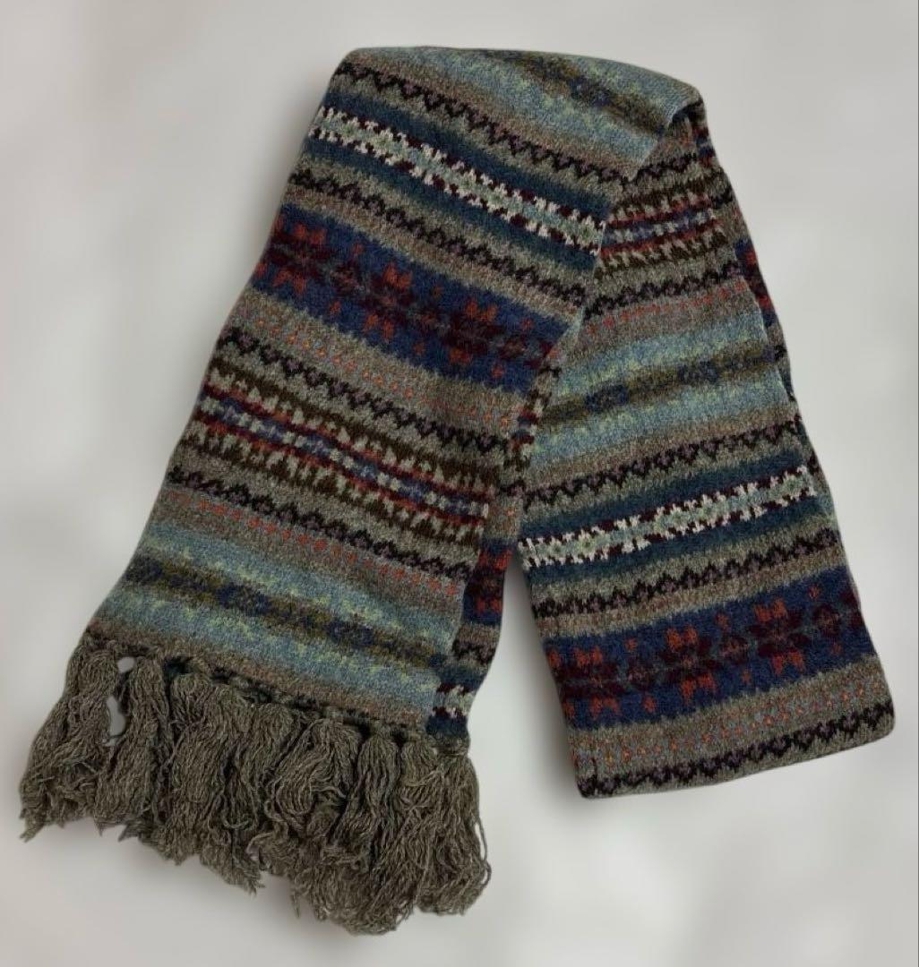 ポロ ラルフローレン フェアアイル柄 ウール マフラー フリンジ マルチカラー