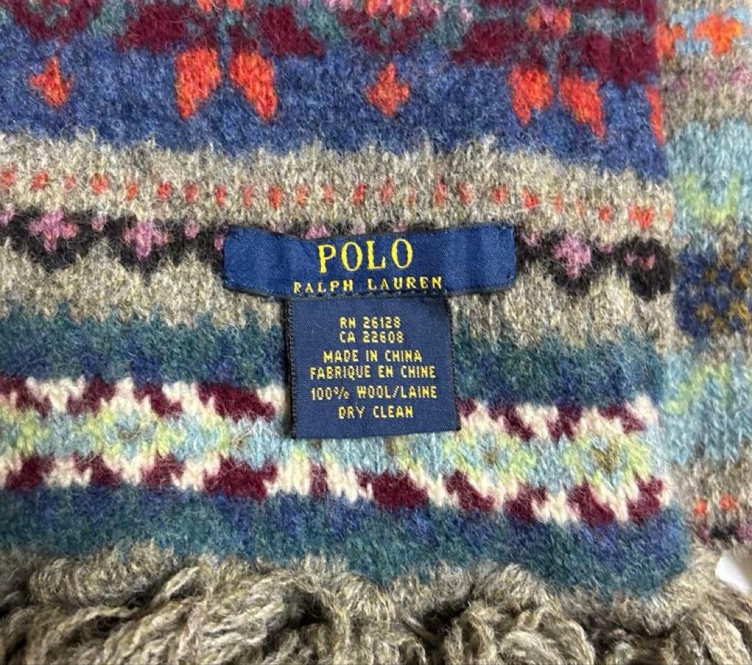 ポロ ラルフローレン フェアアイル柄 ウール マフラー フリンジ マルチカラー