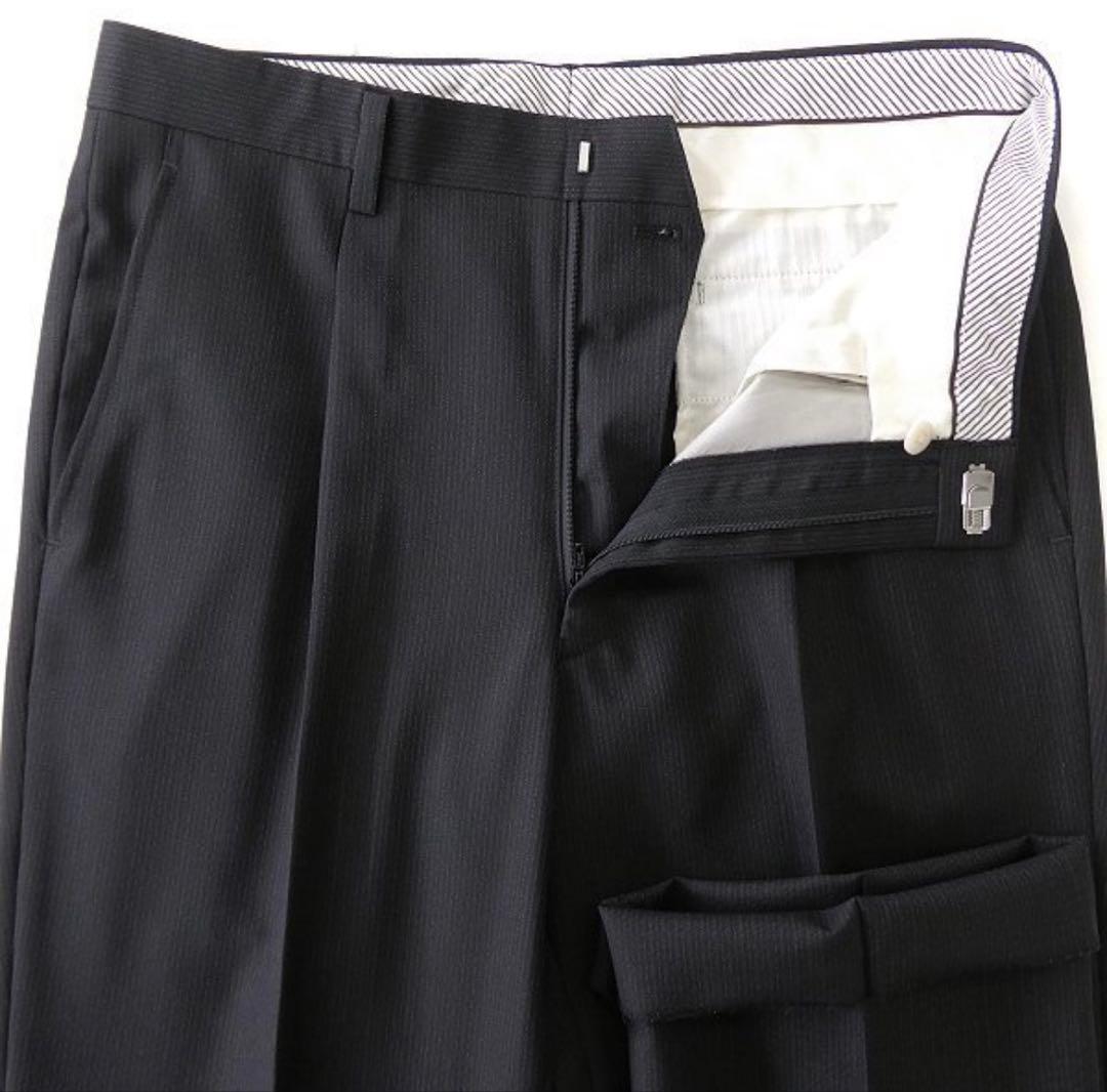 【新品】サヴィルロウ 英国 ウール ストライプ ダブルスーツ YA6 濃灰