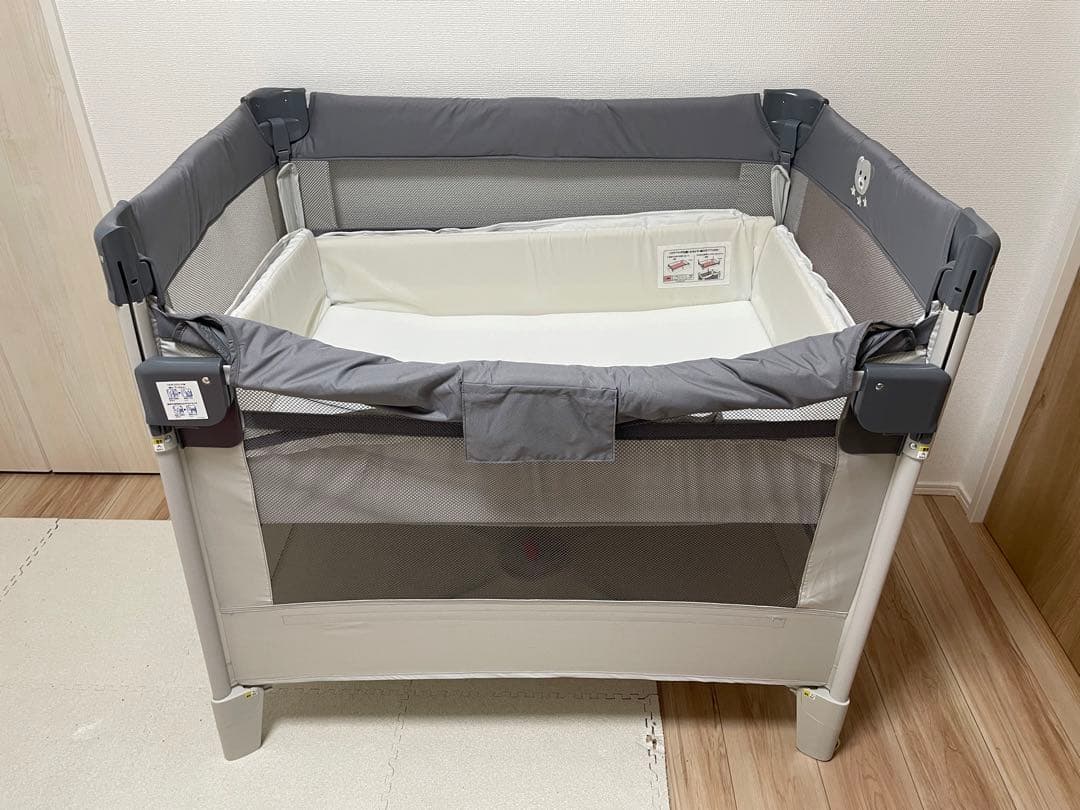 折りたたみベビーベッド グレー ココネルエアー