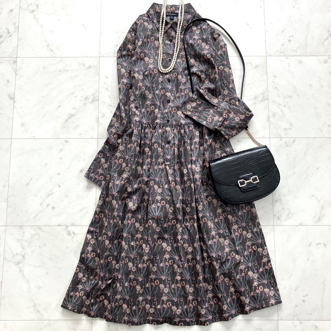 美品 ブルックスブラザーズ ロングワンピース 花柄 コットン アンティーク調