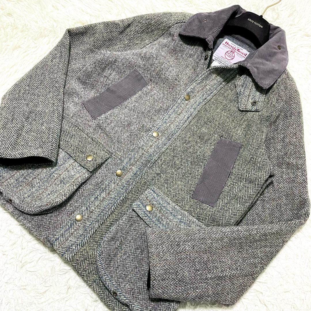 XL相当 ハリスツイード クレイジーパターン ハンティングジャケット グレー系