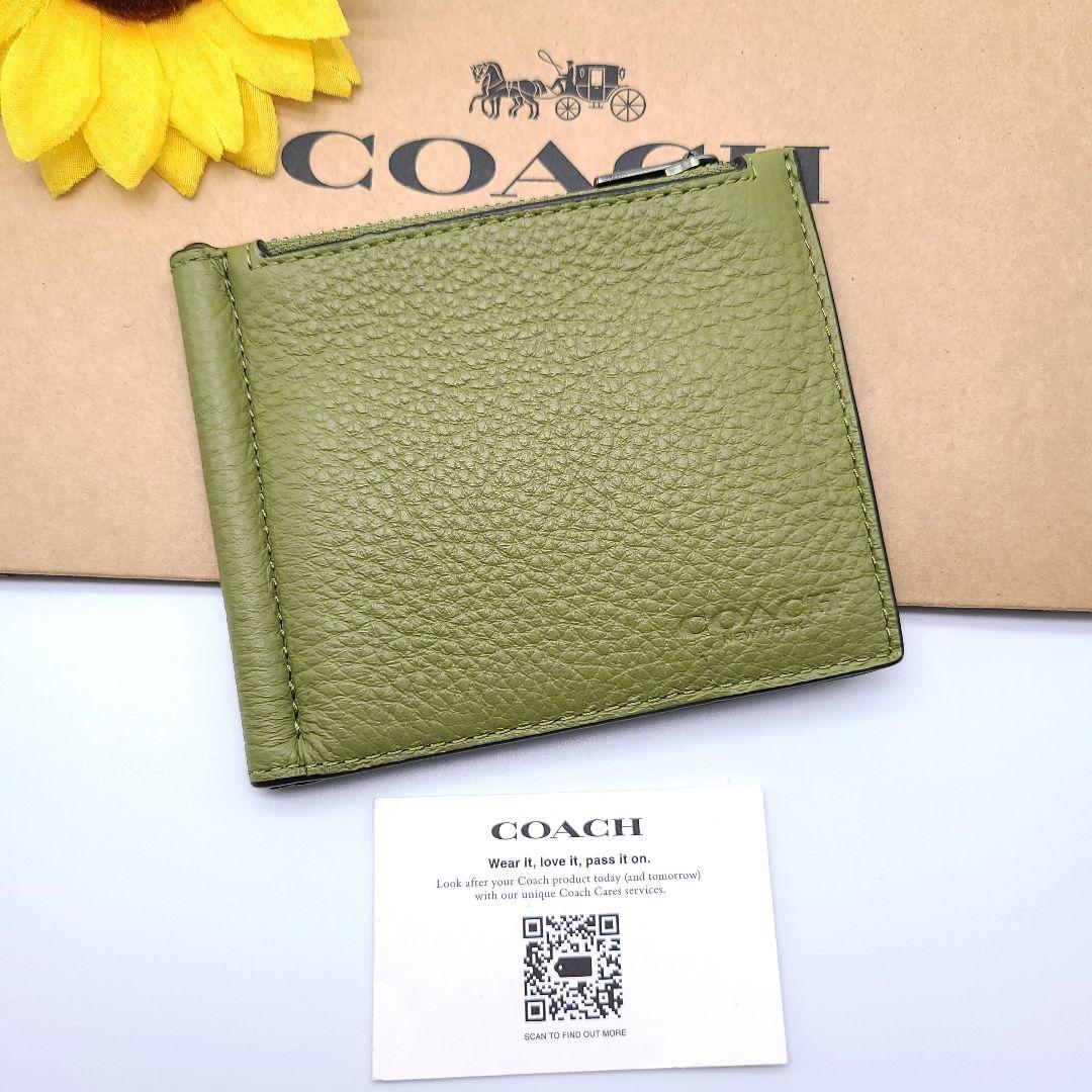 COACH マネークリップ 新品 オリーブグリーン 最新作 レザー メンズ