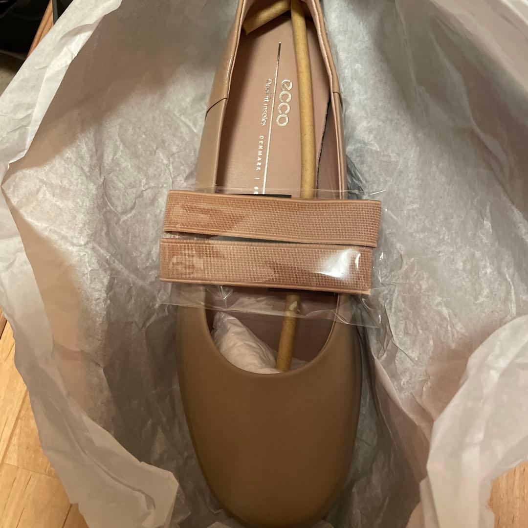 ECCO サンドベージュ バレエフラットシューズ38 ストラップおまけ付き