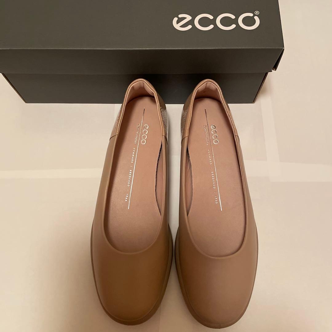 ECCO サンドベージュ バレエフラットシューズ38 ストラップおまけ付き