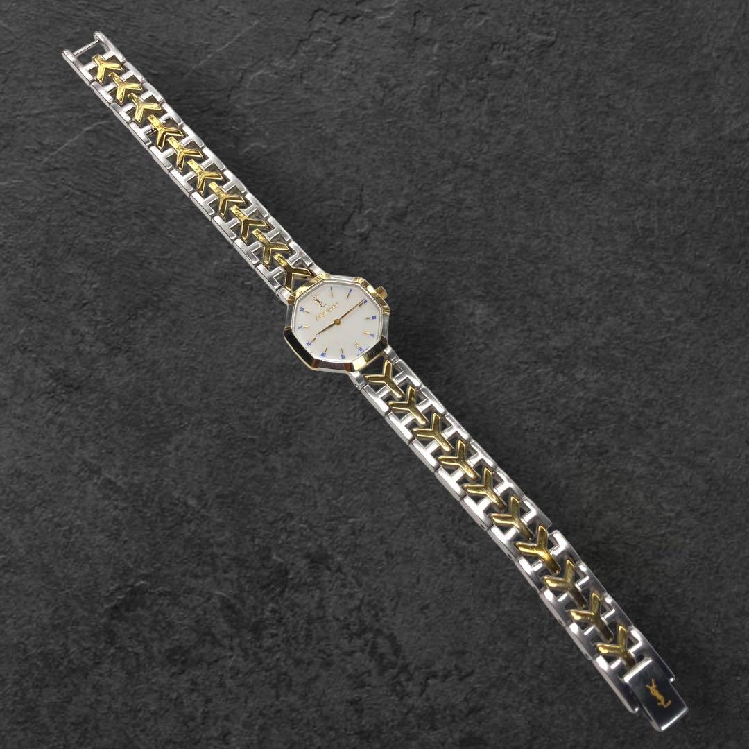 稼動品 イヴサンローラン YSL オクタゴン クォーツ腕時計 コンビ 256