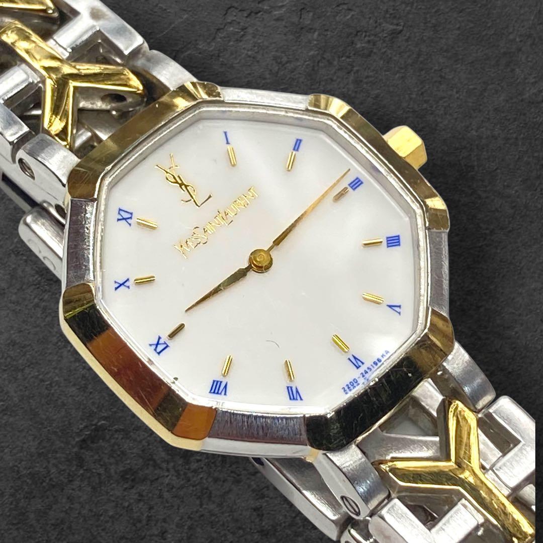 稼動品 イヴサンローラン YSL オクタゴン クォーツ腕時計 コンビ 256