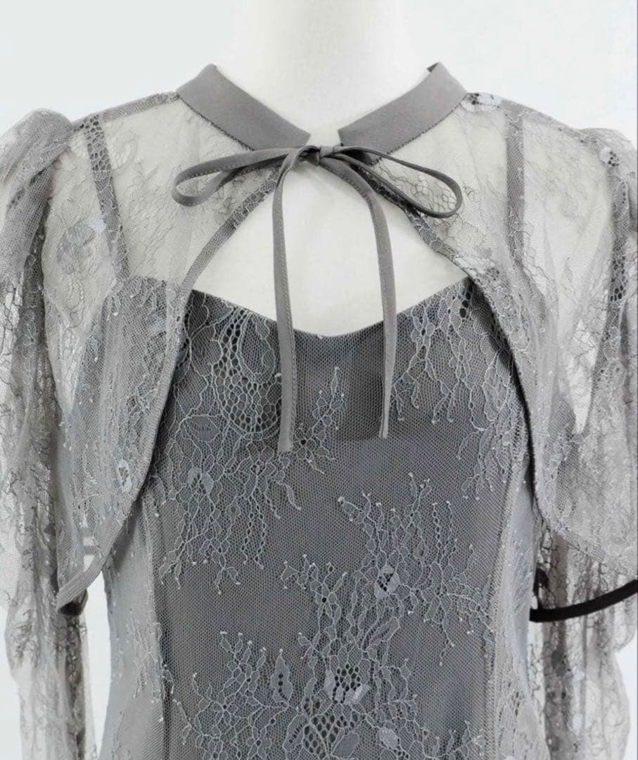 ドリードール　ボレロレイヤードレースドレス　結婚式　二次会　グレー