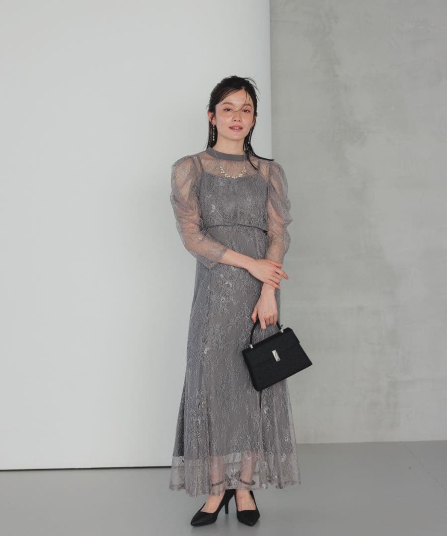 ドリードール　ボレロレイヤードレースドレス　結婚式　二次会　グレー