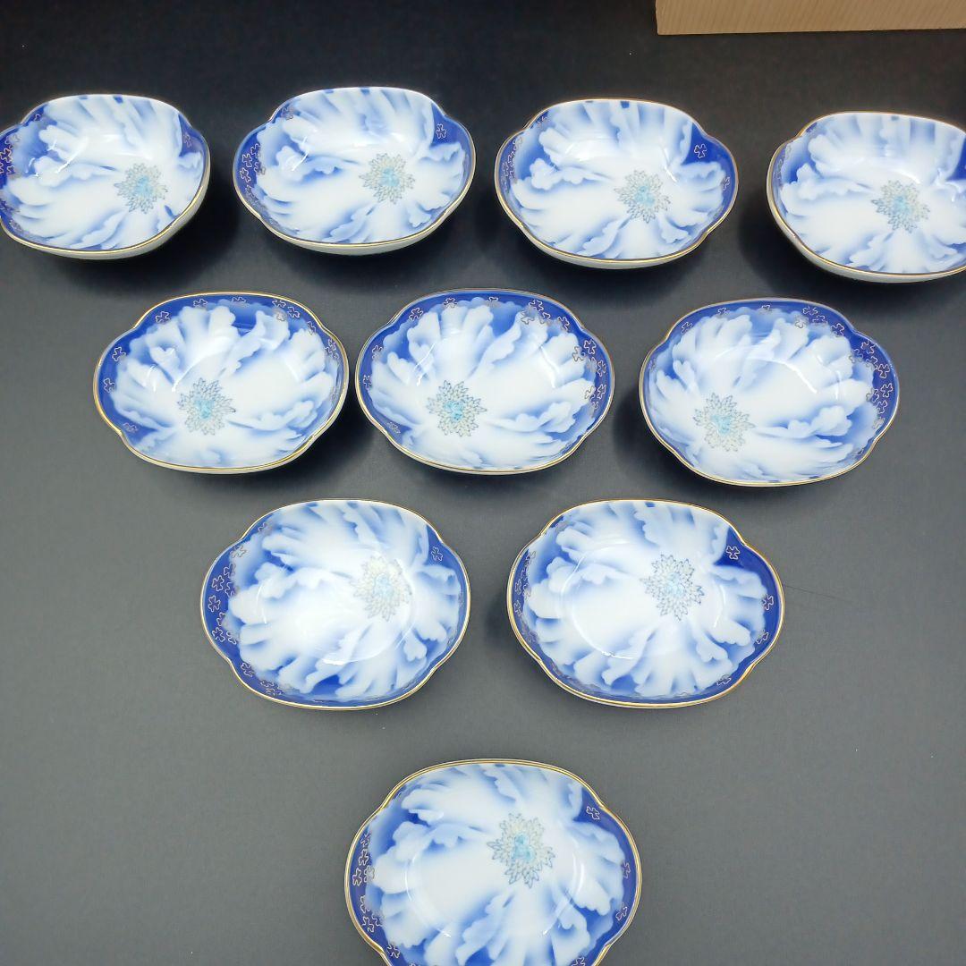 【なぎ】深川製磁　官窯牡丹金ミル　小付揃　 楕円小皿　10枚