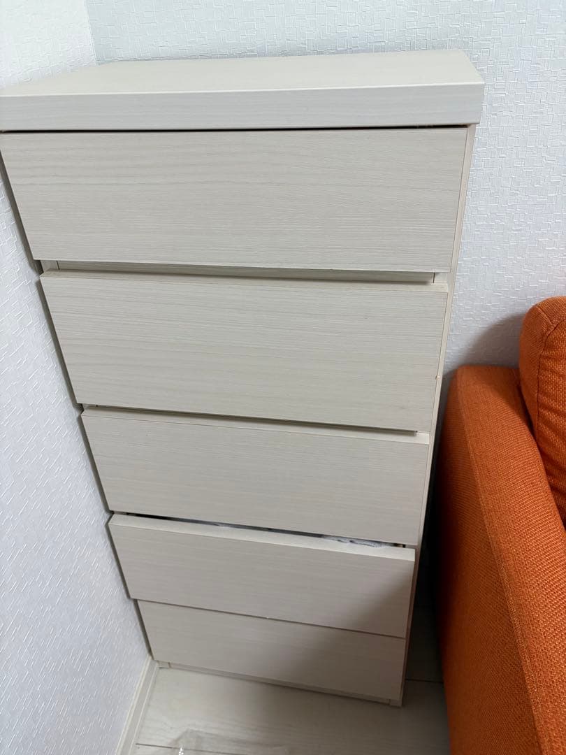 ホワイト 5段チェスト 木製引き出し