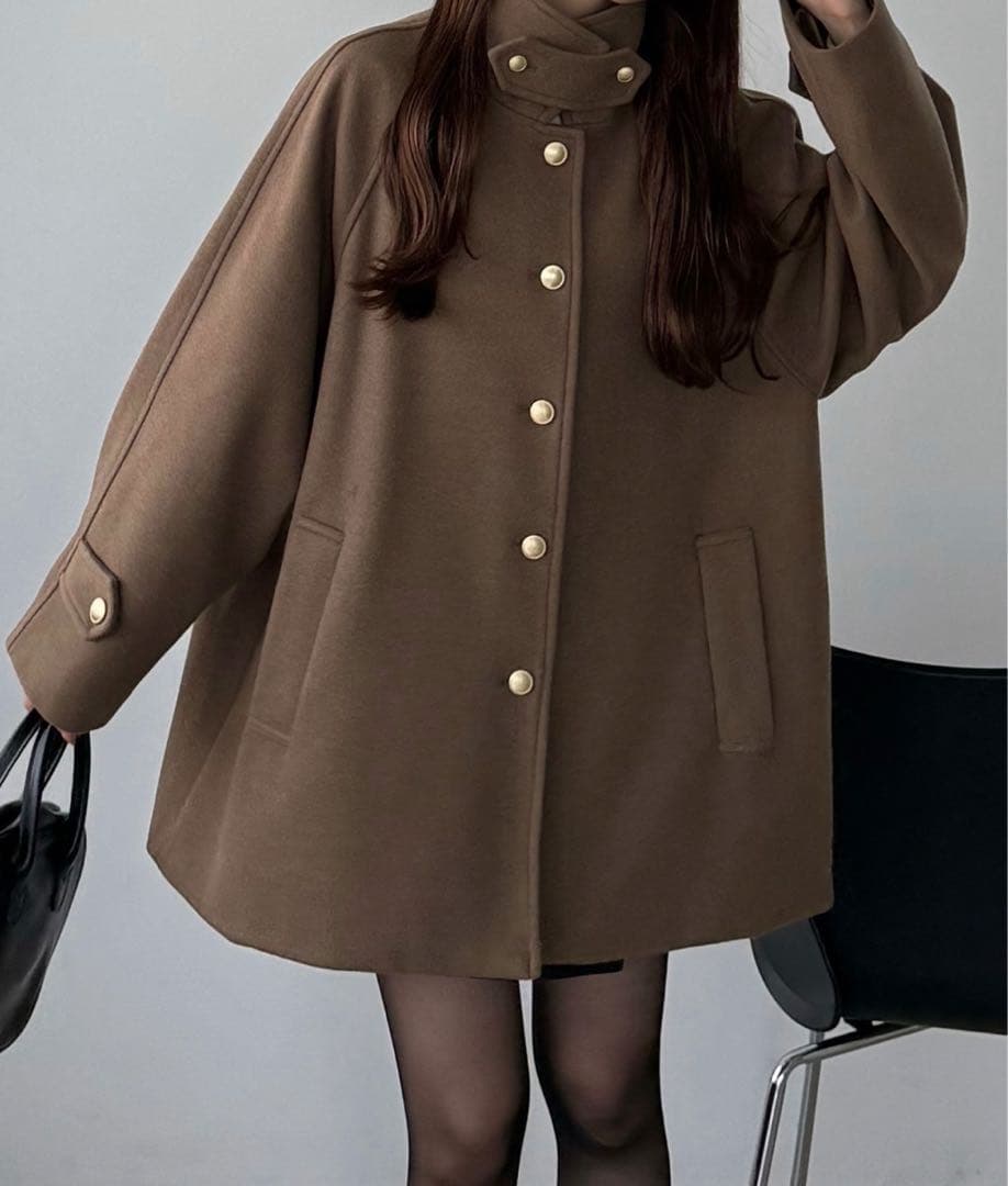 callautia ゴールドボタンミドルコートM ブラウン