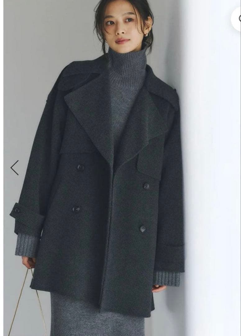 anuans リバーウールミドルトレンチコート チャコールグレー