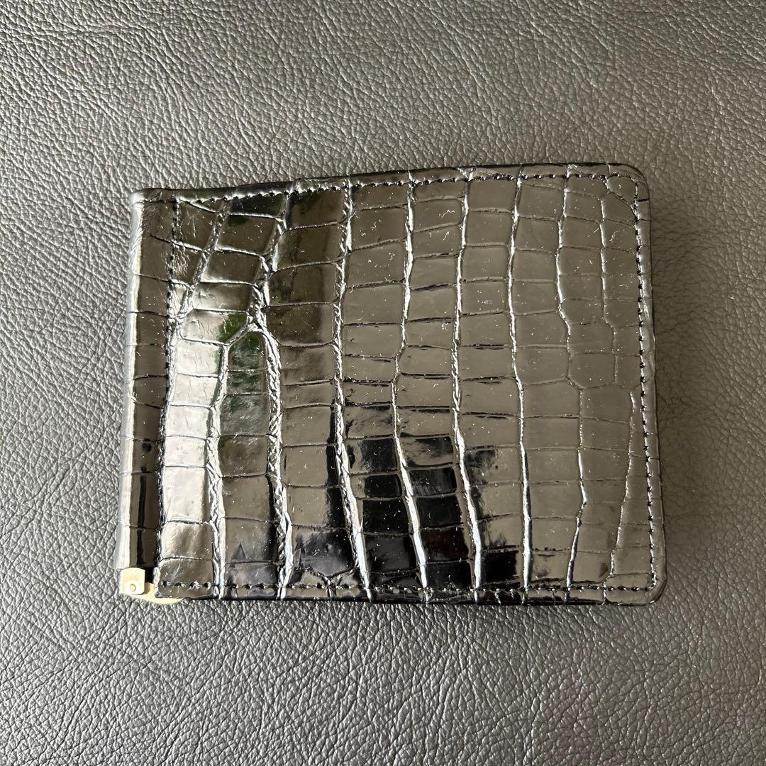 鰐革　本革　無双　マネークリップ 　シャイニーブラック　JRA認定証　タグ