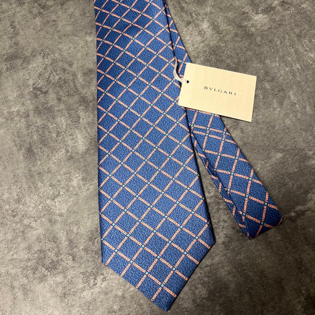 ブルガリ BVLGARI 青 格子模様 ネクタイ