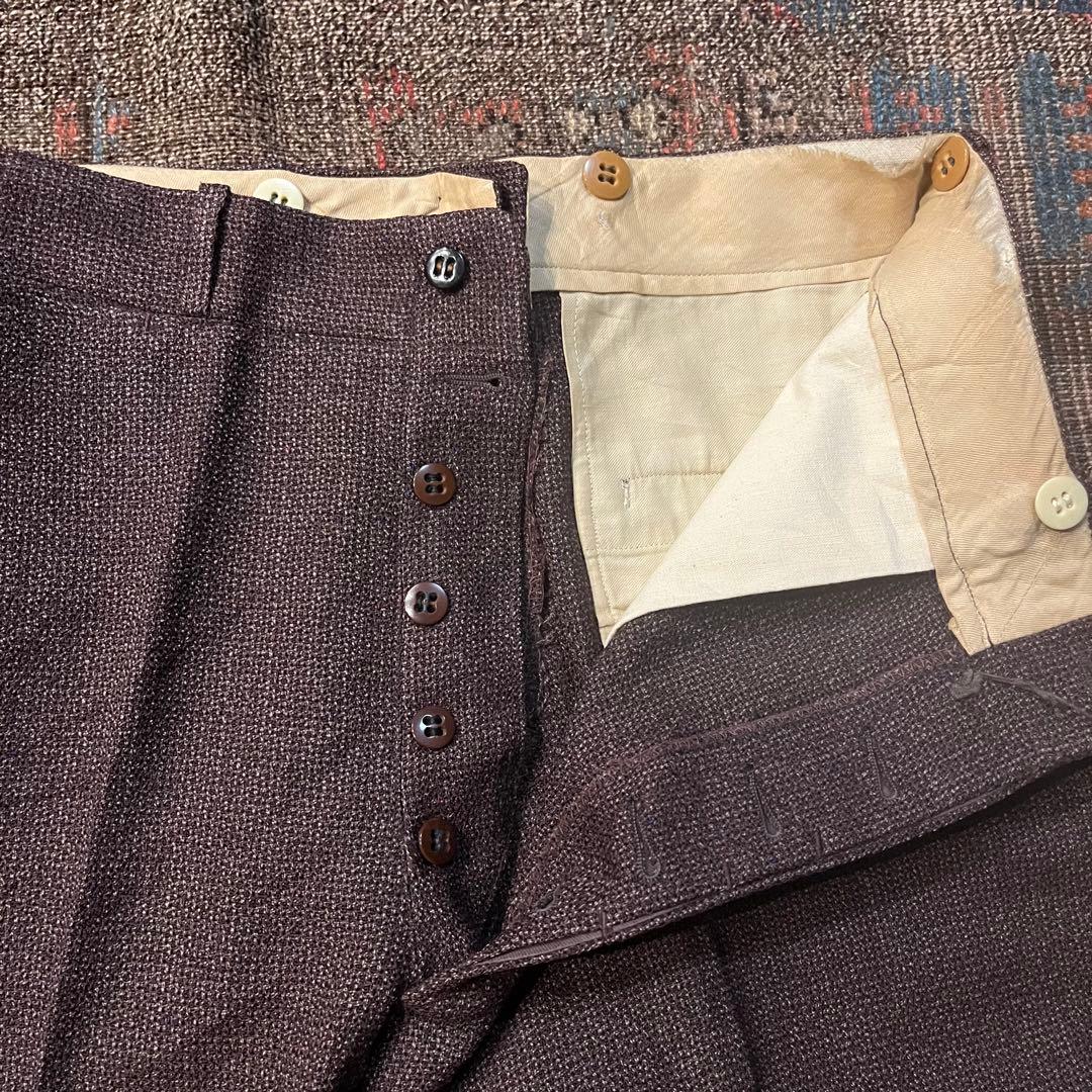 60s トラウザーズ　スラックス　ウール　ブラウン　　ストレート　ダブル