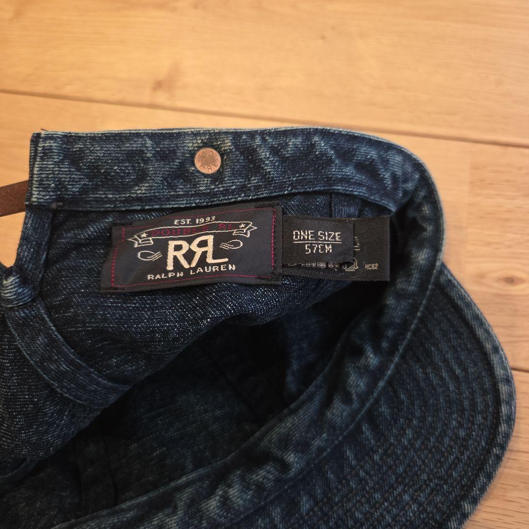 rrlデニムキャスケット レザー調ストラップ付き