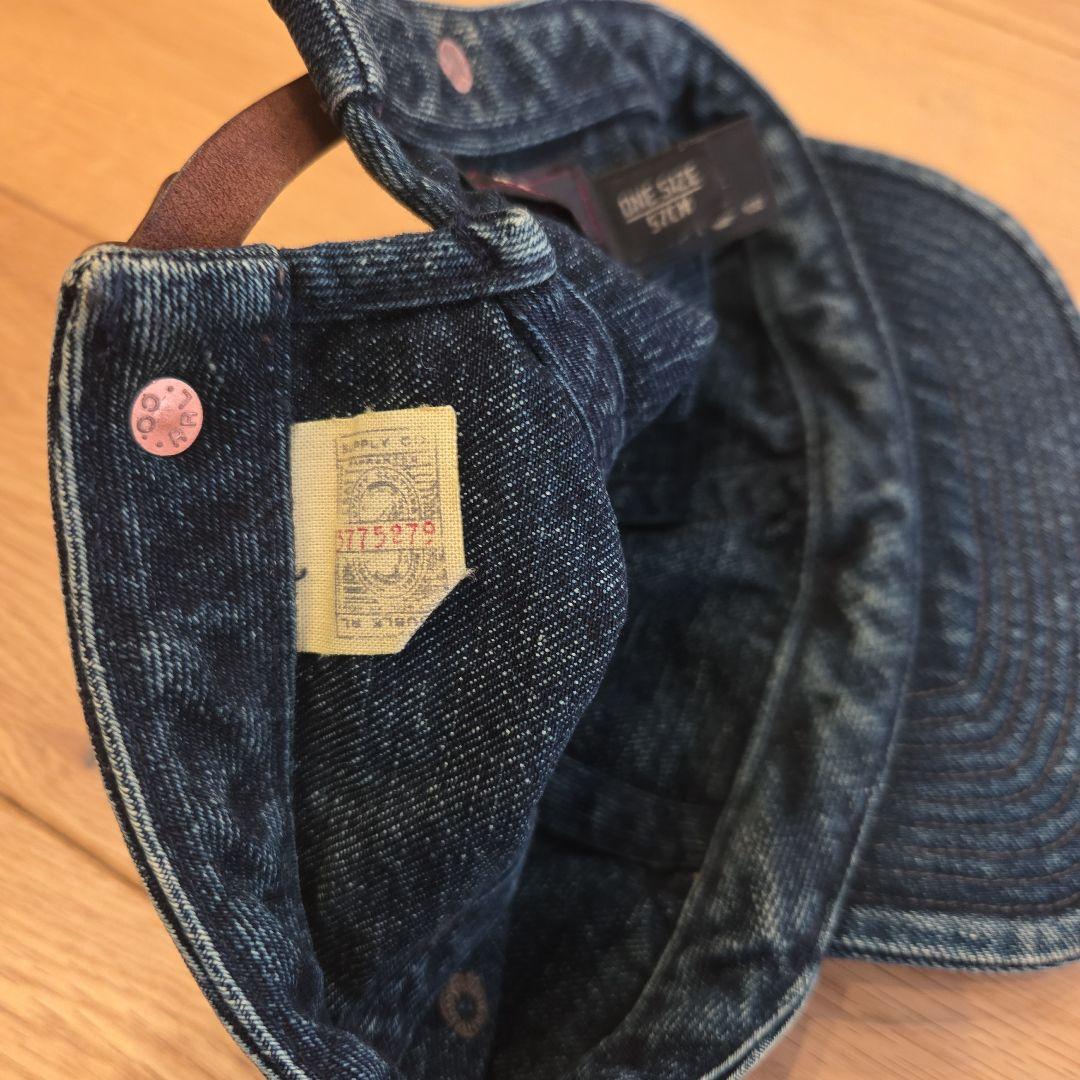 rrlデニムキャスケット レザー調ストラップ付き