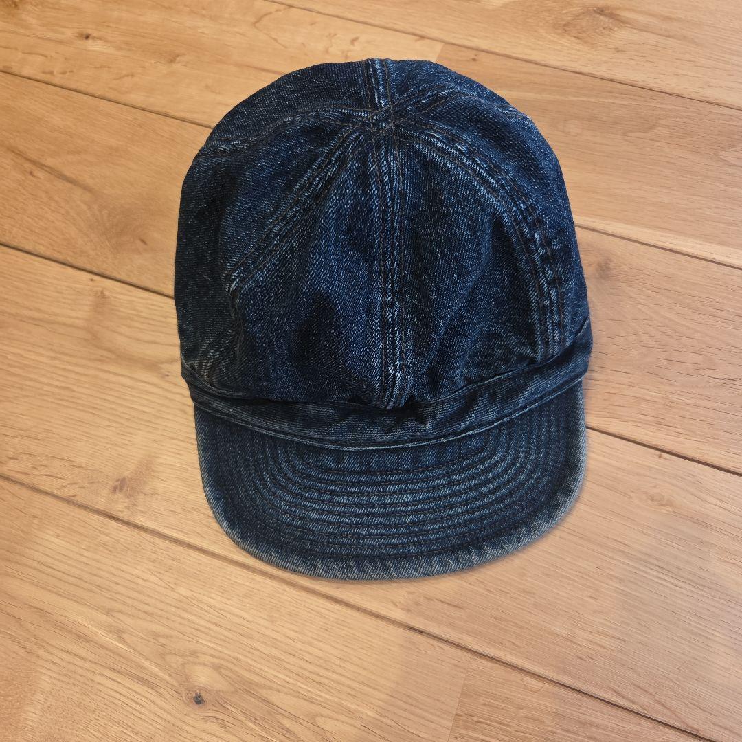 rrlデニムキャスケット レザー調ストラップ付き