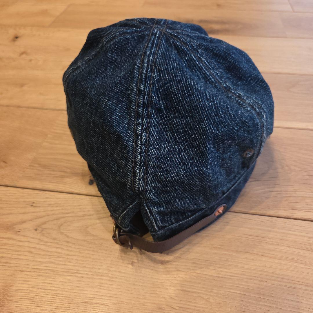 rrlデニムキャスケット レザー調ストラップ付き