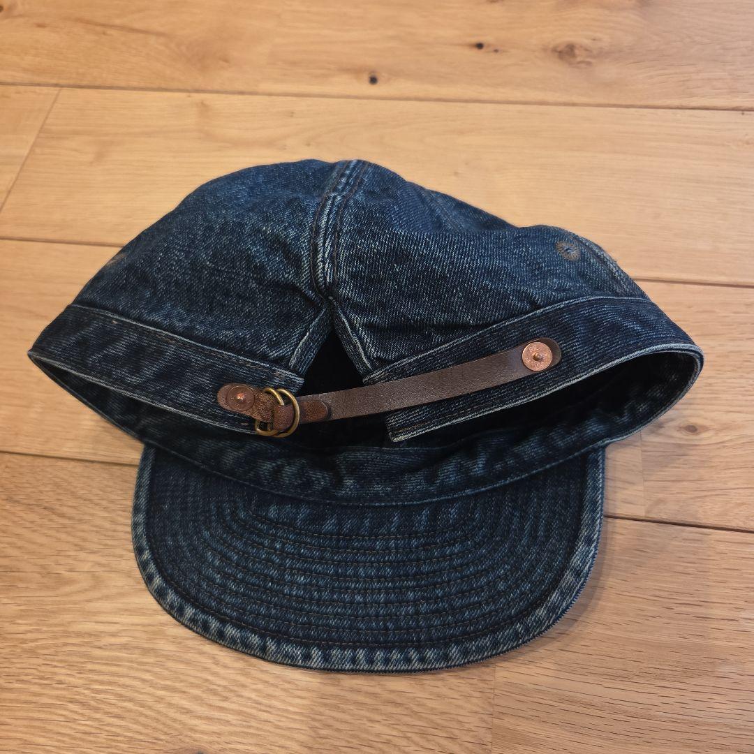 rrlデニムキャスケット レザー調ストラップ付き