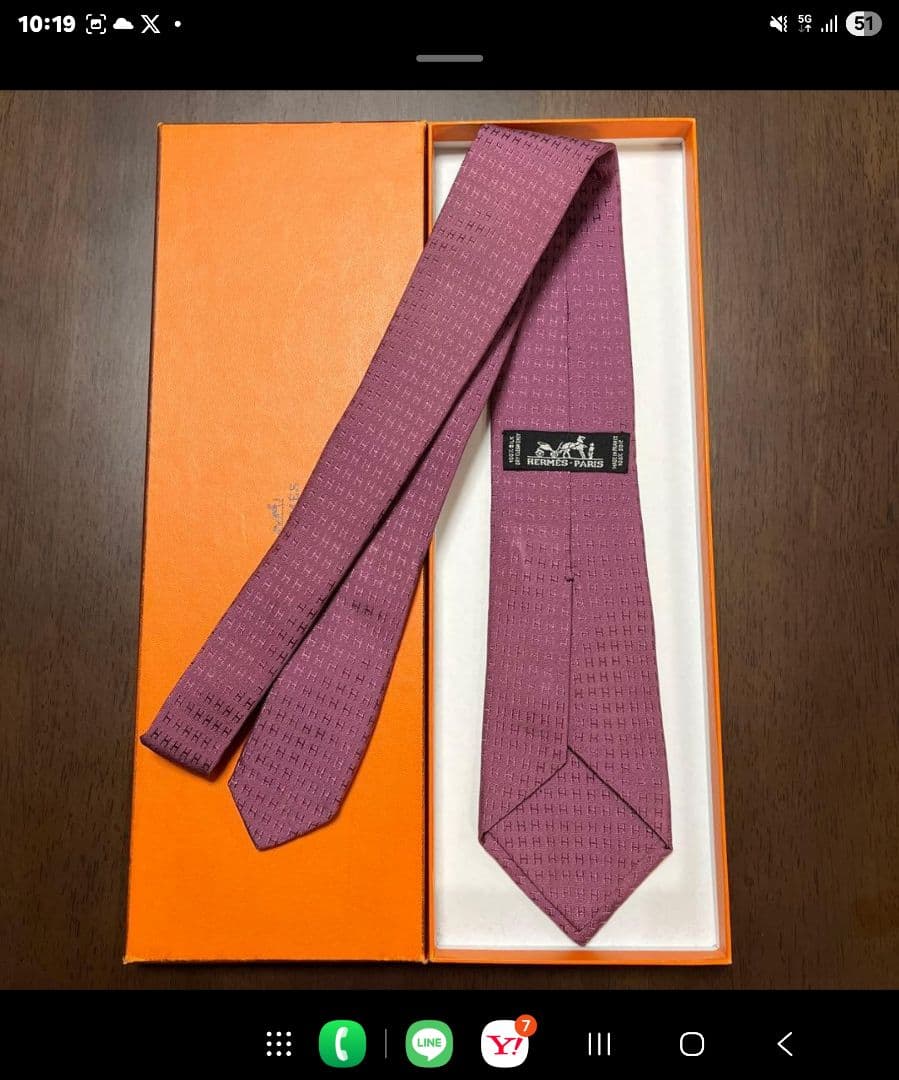 エルメス　ネクタイ　薄紫　H柄H織　ファソネ