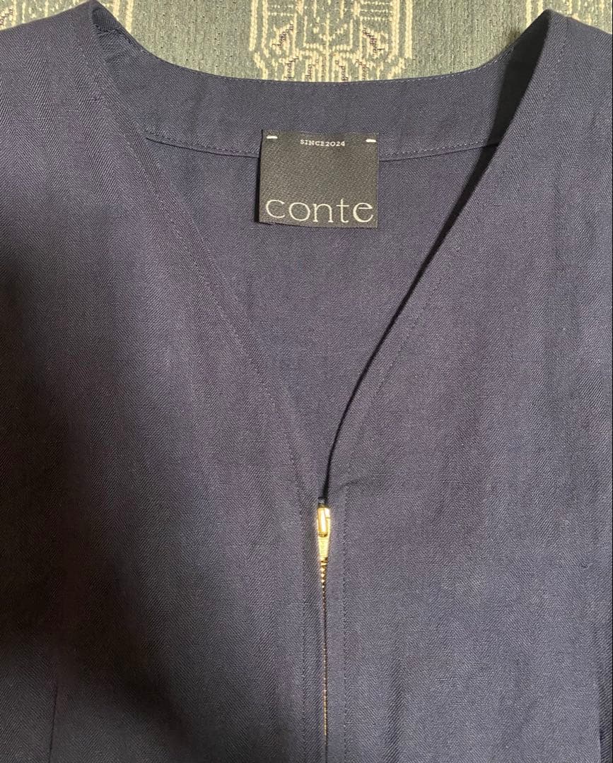 【conte】ヘリンボーンVネックオールインワン　ネイビー