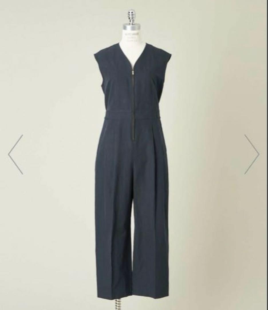 【conte】ヘリンボーンVネックオールインワン　ネイビー