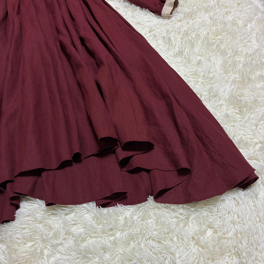 ハザマ ha|za|ma 経年真価のワンピース ボルドー　リネン１００％