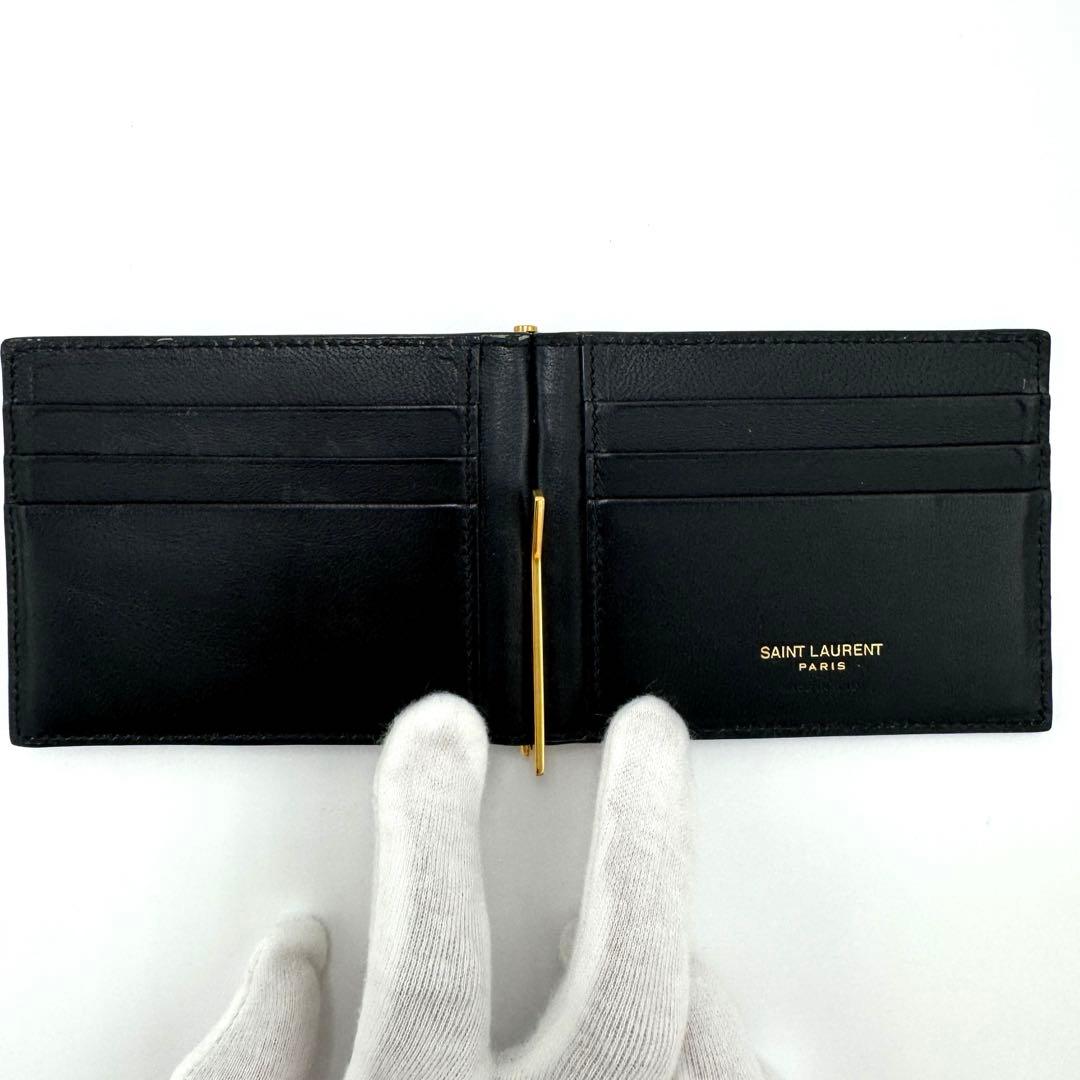 【美品】サンローラン マネークリップ クロコ型押し カサンドラ YSLライン