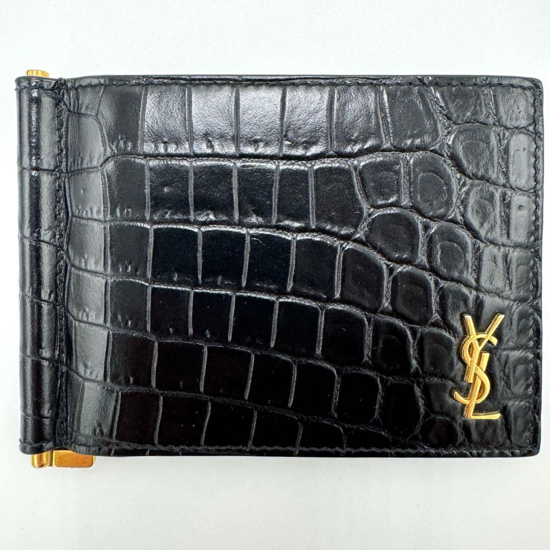 【美品】サンローラン マネークリップ クロコ型押し カサンドラ YSLライン