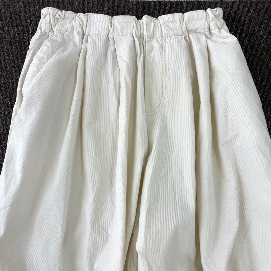ミズイロインド コーデュロイワイドカーゴパンツ イージー タック アイボリー