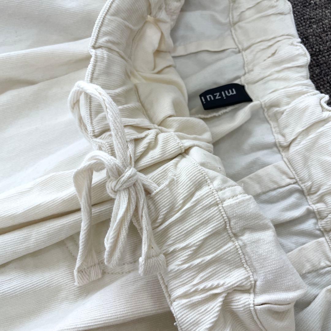 ミズイロインド コーデュロイワイドカーゴパンツ イージー タック アイボリー