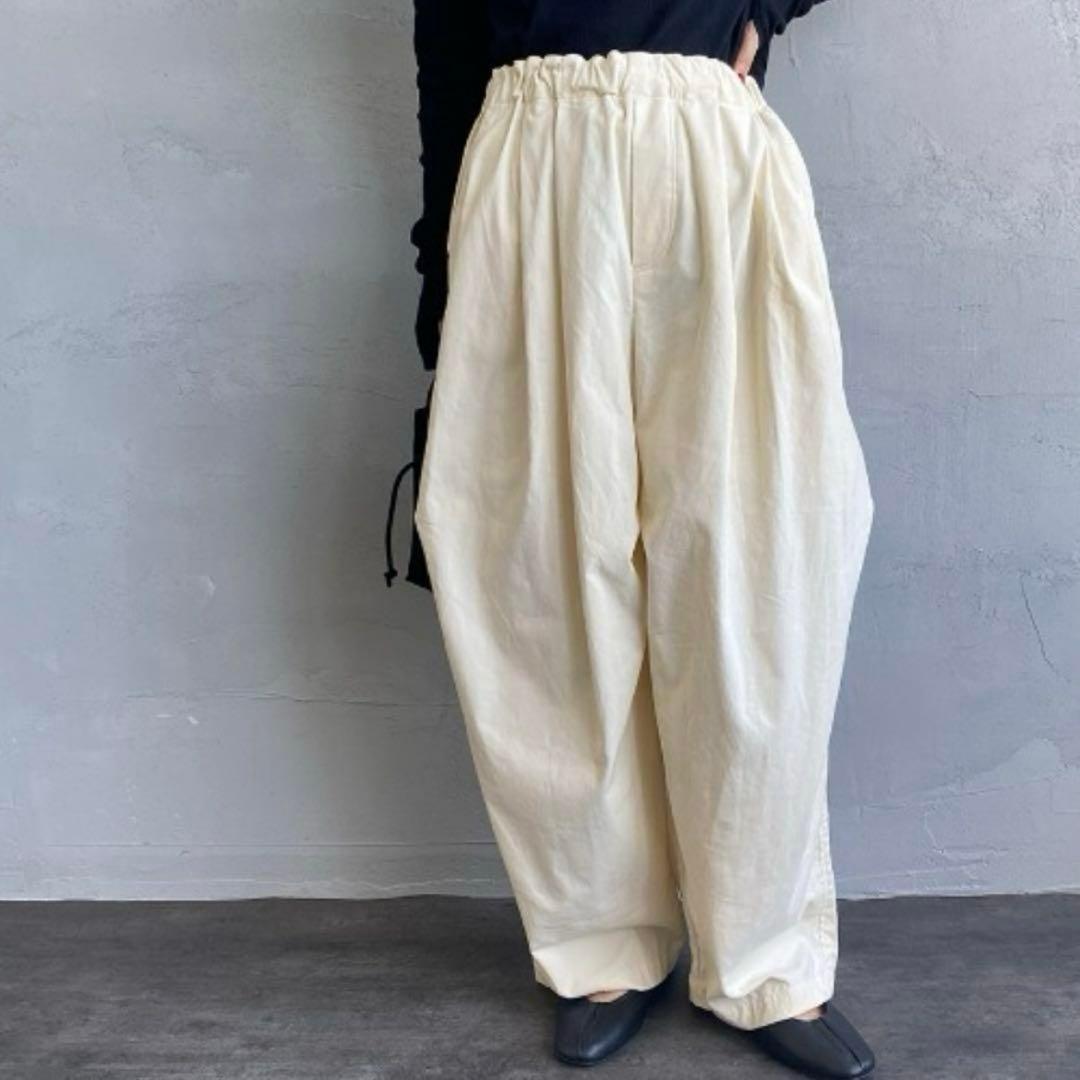 ミズイロインド コーデュロイワイドカーゴパンツ イージー タック アイボリー