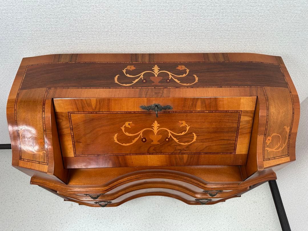 ITALY イタリア 象嵌彫ライティングビューロー 猫足 鍵付き　※i4※