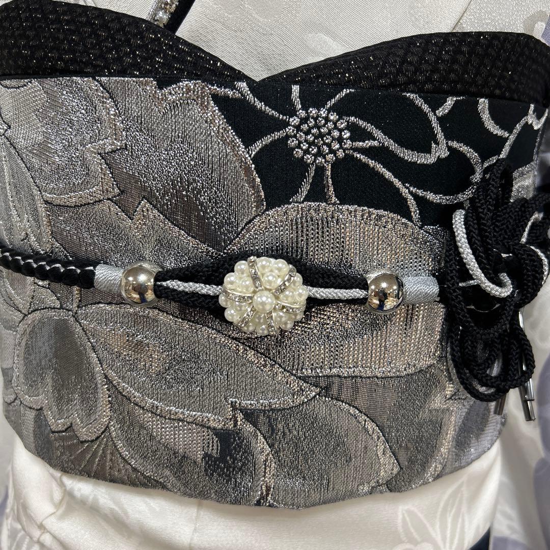 西陣正絹黒シルバー袋帯(芯入れ仕立て)