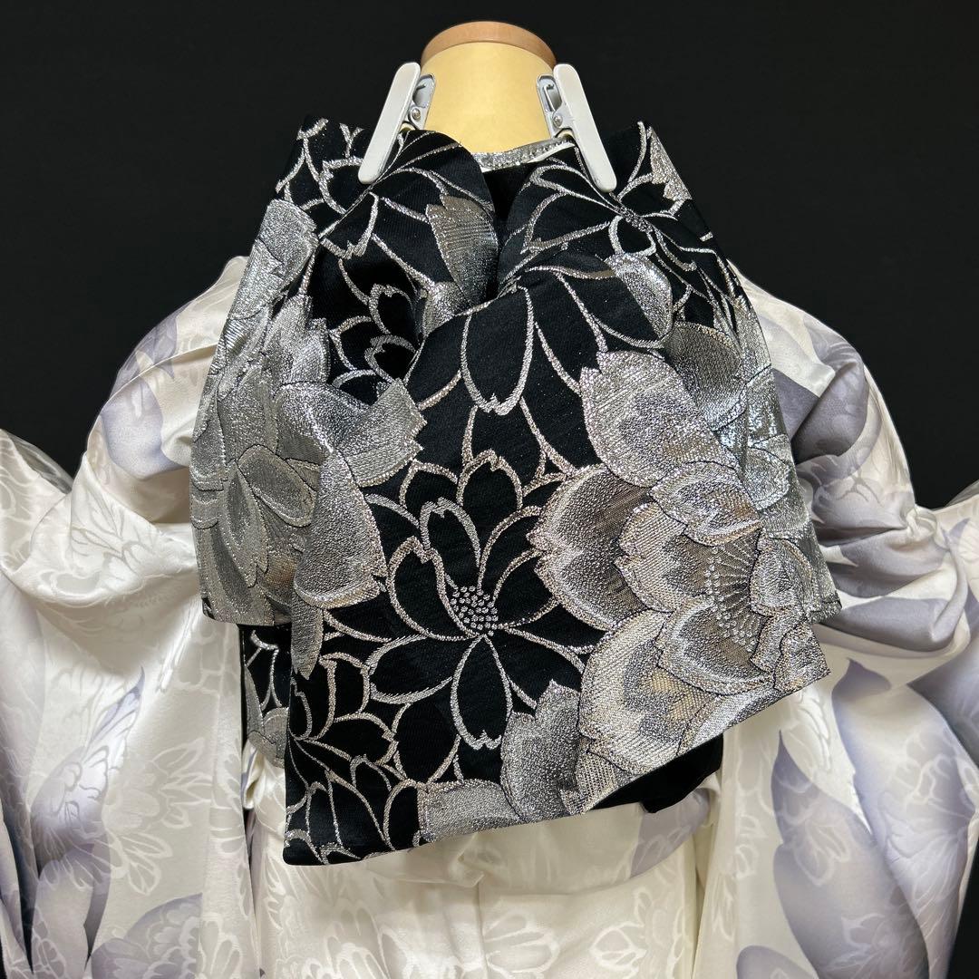 西陣正絹黒シルバー袋帯(芯入れ仕立て)