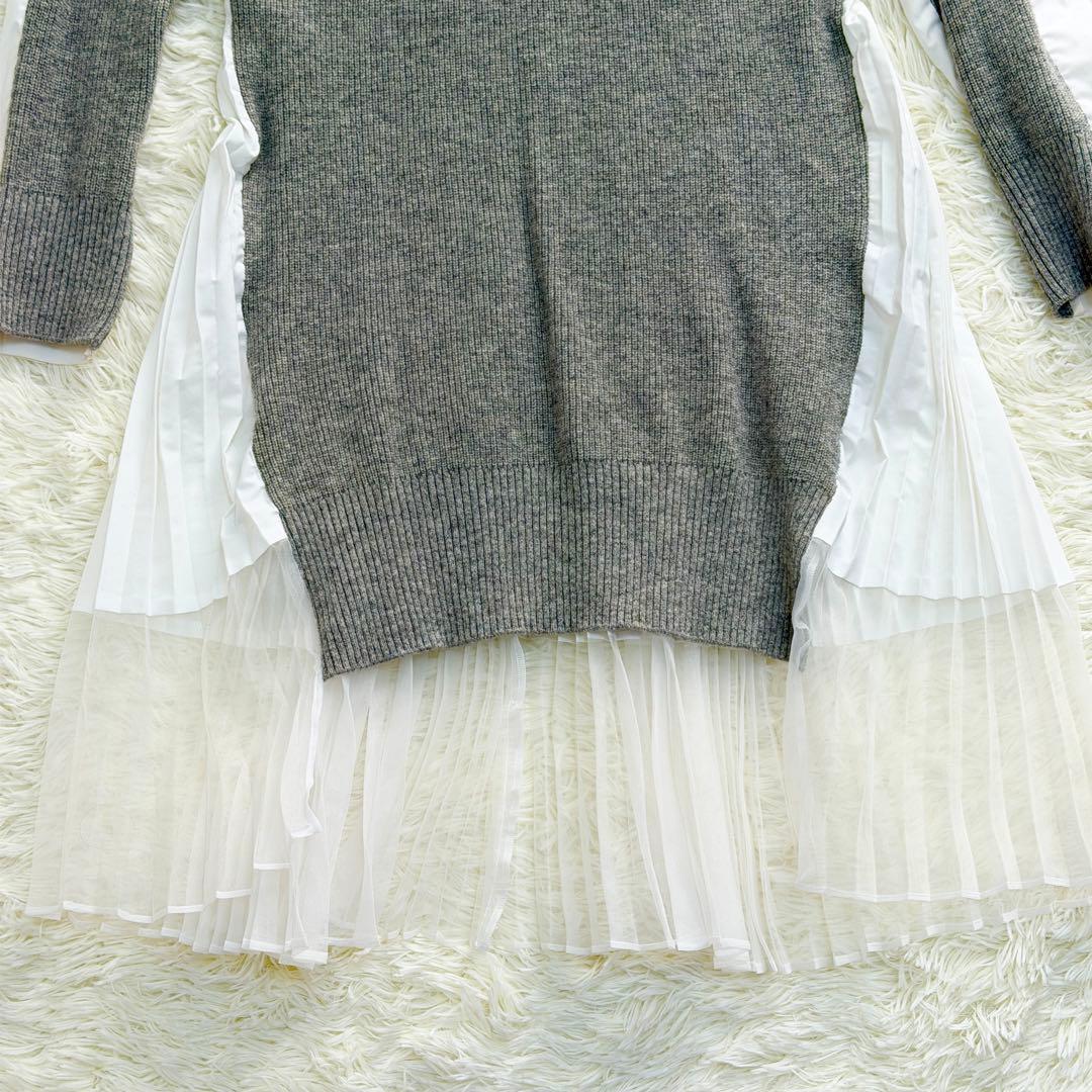 sacai グレー ホワイト ワンピースプリーツワンピース ドッキング M