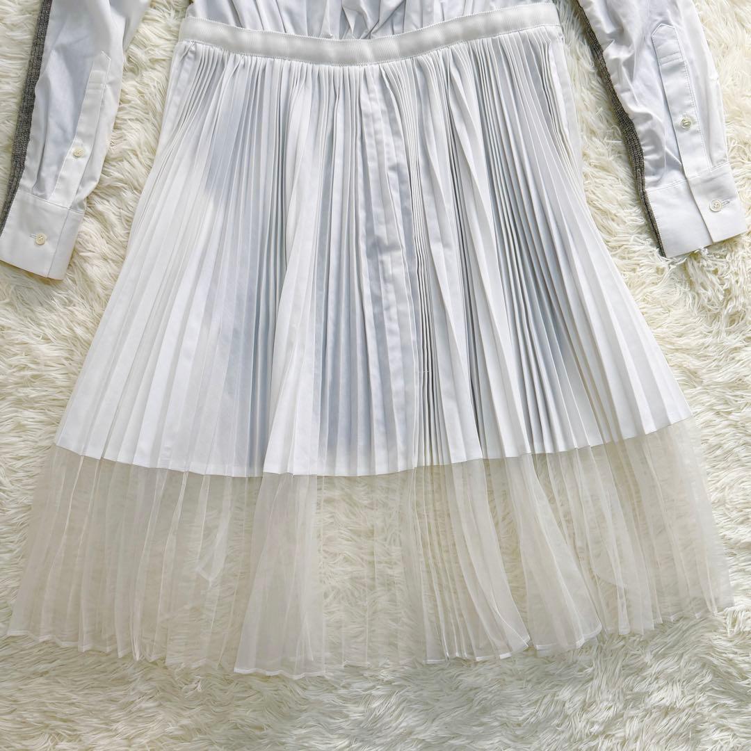 sacai グレー ホワイト ワンピースプリーツワンピース ドッキング M