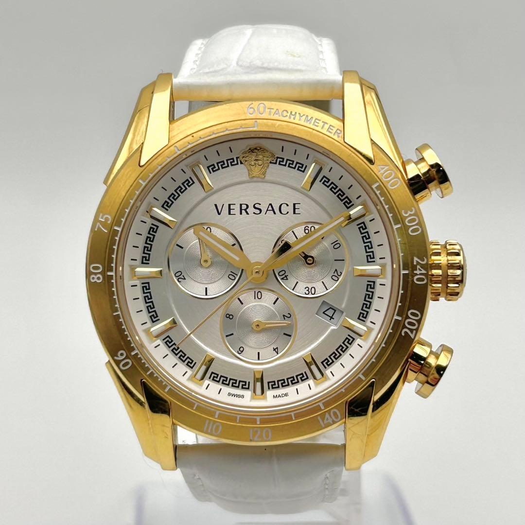 【稼働】VERSACE クロノグラフ 腕時計 メンズ メデューサ ゴールド