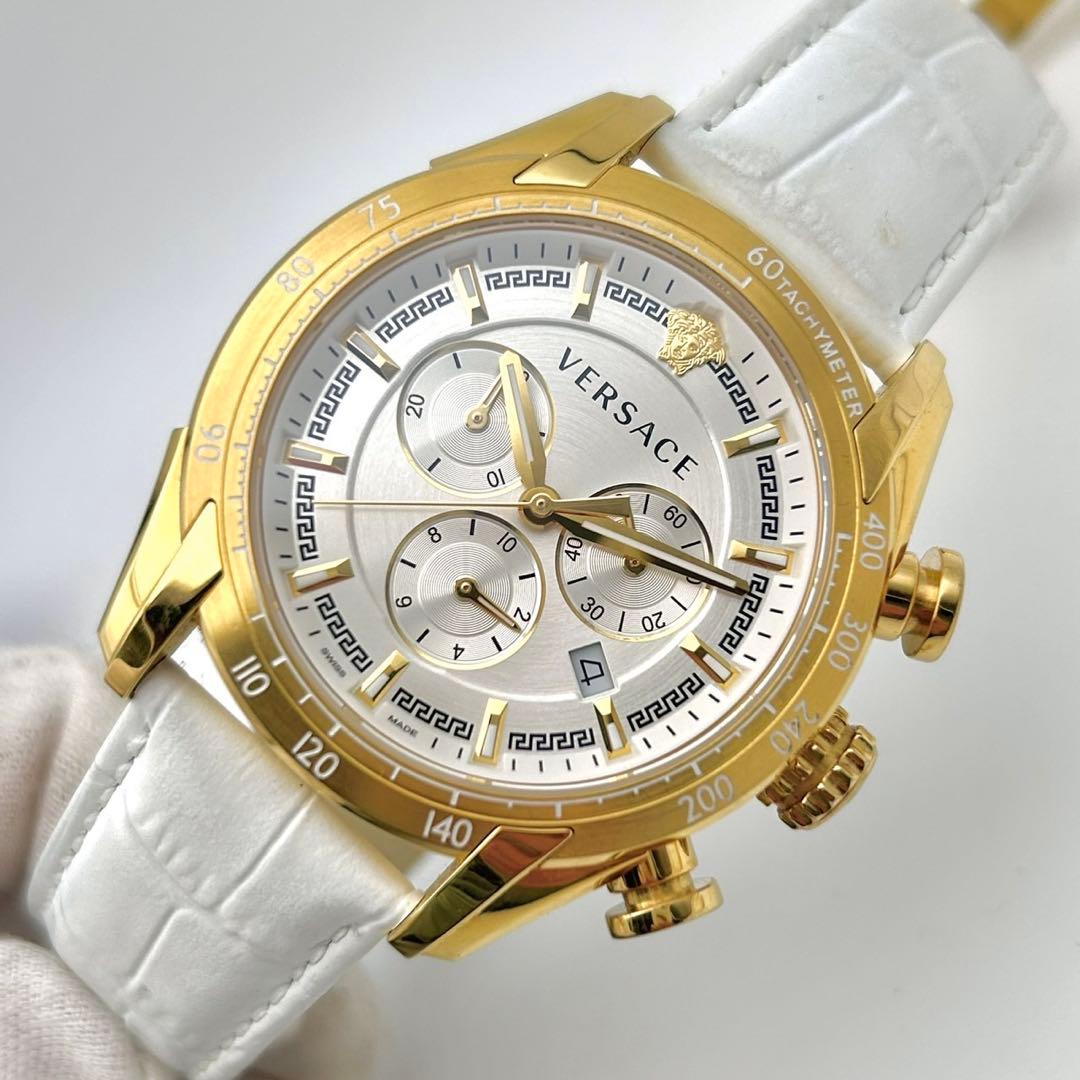 【稼働】VERSACE クロノグラフ 腕時計 メンズ メデューサ ゴールド