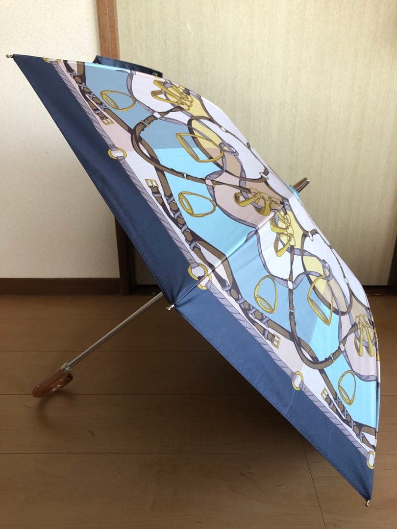 新品　Mila Schon 晴雨兼用傘　折りたたみ日傘　ベルト柄　ベルトブルー