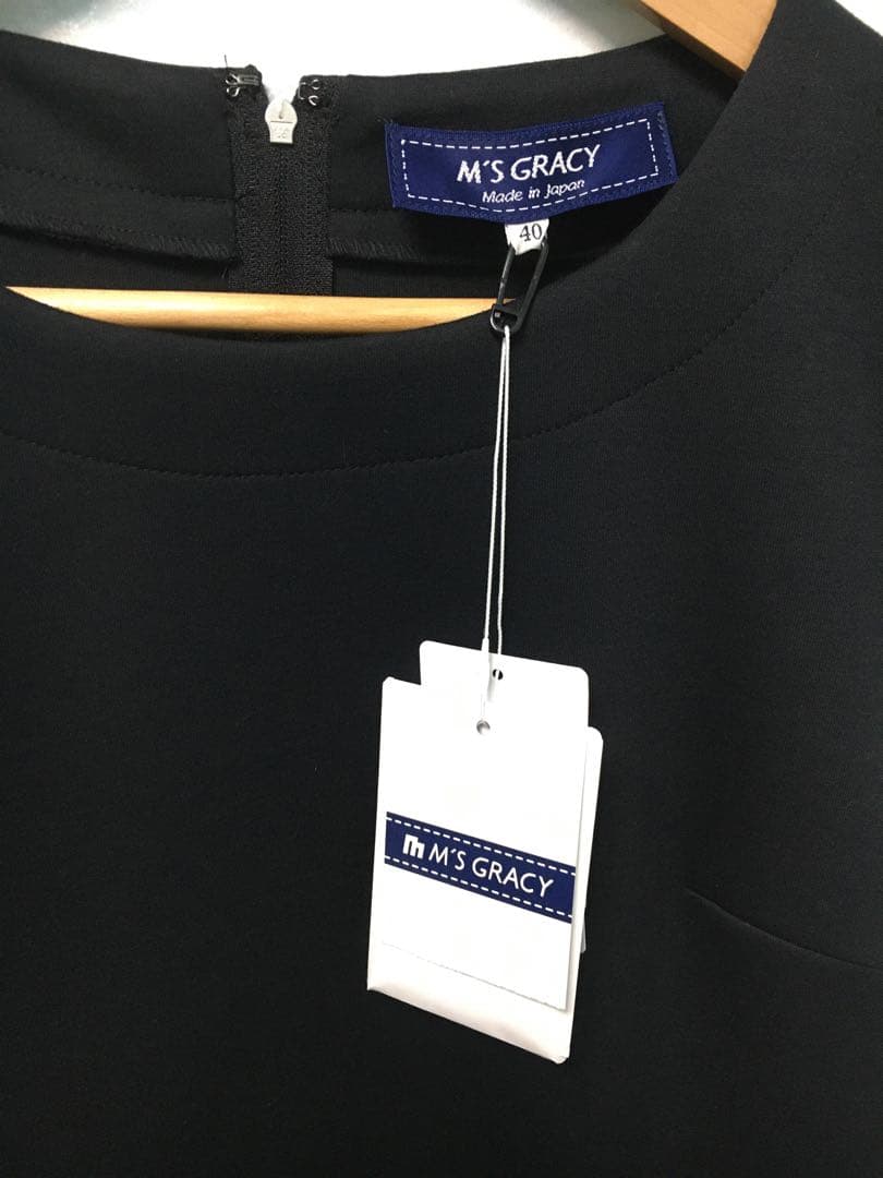 【M'S GRACY】袖付きワンピース　40 L 黒白モノトーン　新品タグ付き