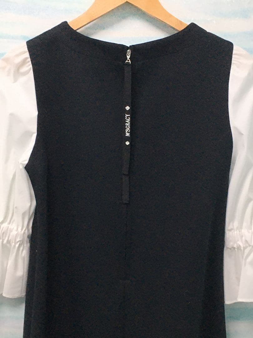 【M'S GRACY】袖付きワンピース　40 L 黒白モノトーン　新品タグ付き